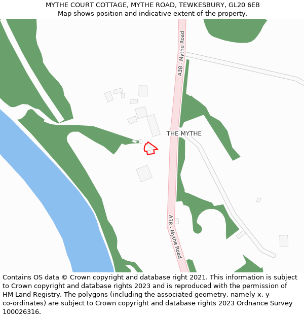 MYTHE COURT COTTAGE, MYTHE ROAD, TEWKESBURY, GL20 6EB: Location map and indicative extent of plot