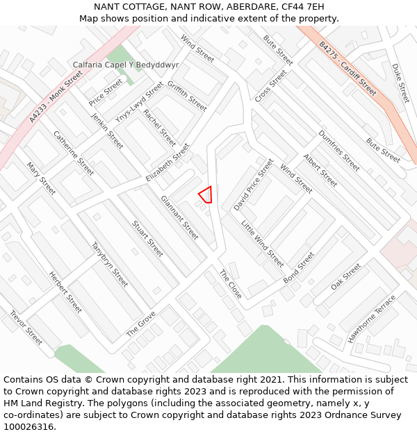 NANT COTTAGE, NANT ROW, ABERDARE, CF44 7EH: Location map and indicative extent of plot