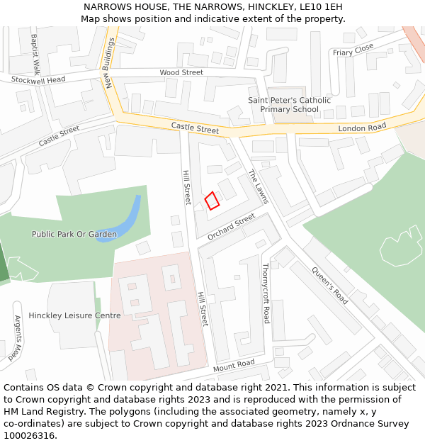NARROWS HOUSE, THE NARROWS, HINCKLEY, LE10 1EH: Location map and indicative extent of plot