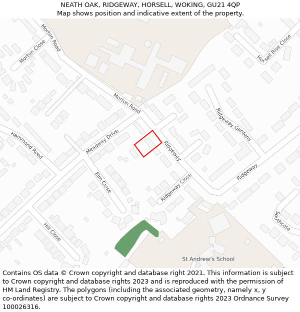 NEATH OAK, RIDGEWAY, HORSELL, WOKING, GU21 4QP: Location map and indicative extent of plot