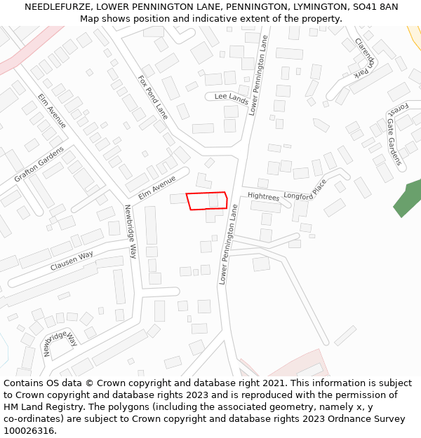 NEEDLEFURZE, LOWER PENNINGTON LANE, PENNINGTON, LYMINGTON, SO41 8AN: Location map and indicative extent of plot