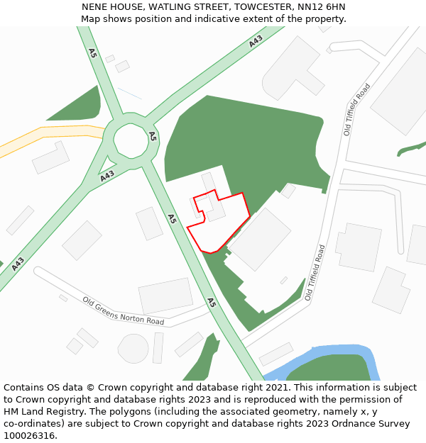 NENE HOUSE, WATLING STREET, TOWCESTER, NN12 6HN: Location map and indicative extent of plot