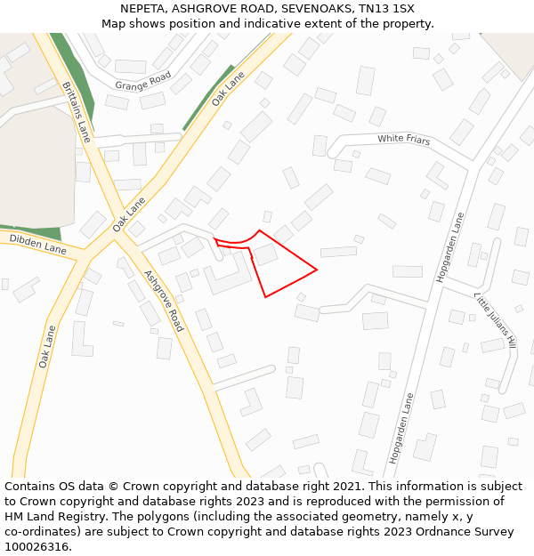 NEPETA, ASHGROVE ROAD, SEVENOAKS, TN13 1SX: Location map and indicative extent of plot