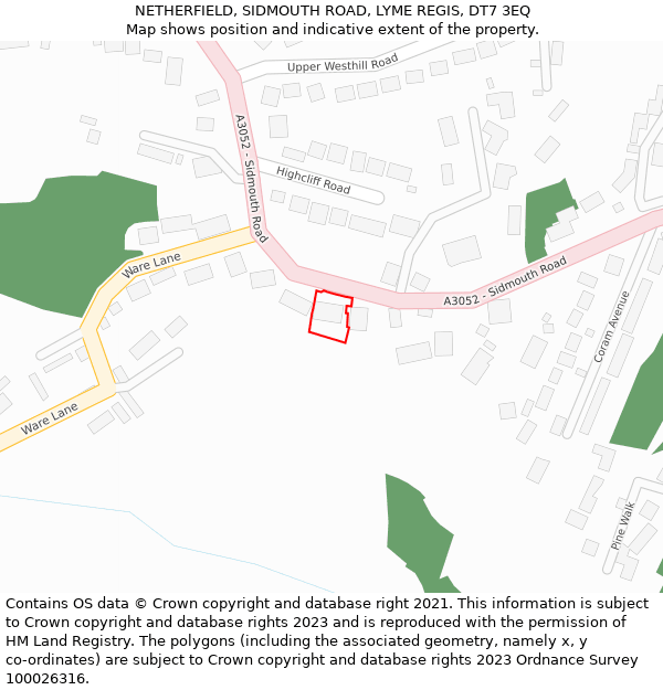 NETHERFIELD, SIDMOUTH ROAD, LYME REGIS, DT7 3EQ: Location map and indicative extent of plot