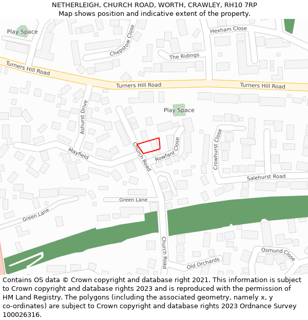 NETHERLEIGH, CHURCH ROAD, WORTH, CRAWLEY, RH10 7RP: Location map and indicative extent of plot