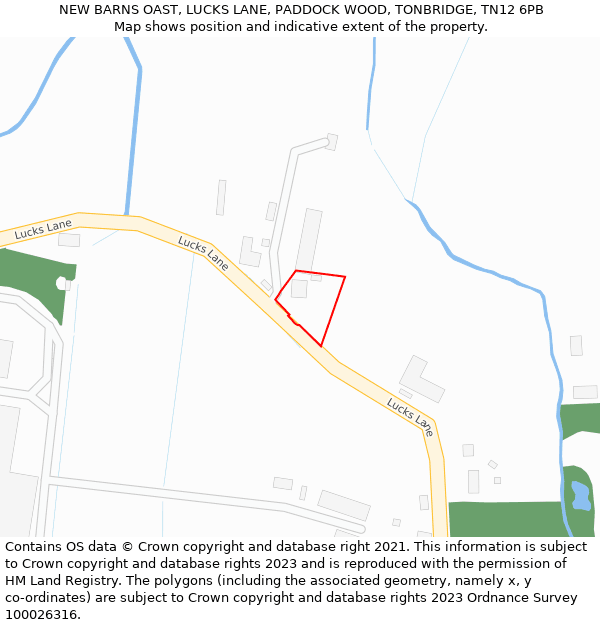 NEW BARNS OAST, LUCKS LANE, PADDOCK WOOD, TONBRIDGE, TN12 6PB: Location map and indicative extent of plot