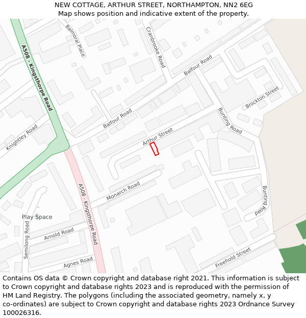NEW COTTAGE, ARTHUR STREET, NORTHAMPTON, NN2 6EG: Location map and indicative extent of plot