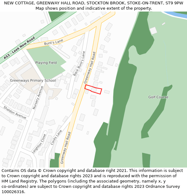 NEW COTTAGE, GREENWAY HALL ROAD, STOCKTON BROOK, STOKE-ON-TRENT, ST9 9PW: Location map and indicative extent of plot