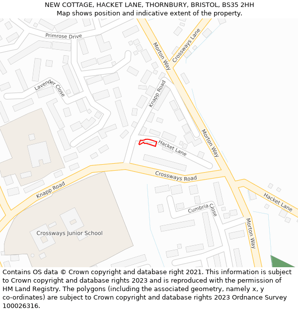 NEW COTTAGE, HACKET LANE, THORNBURY, BRISTOL, BS35 2HH: Location map and indicative extent of plot