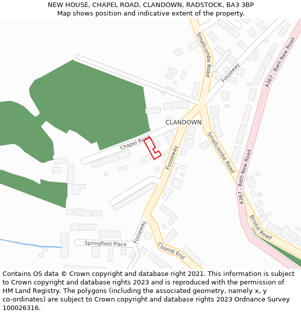NEW HOUSE, CHAPEL ROAD, CLANDOWN, RADSTOCK, BA3 3BP: Location map and indicative extent of plot