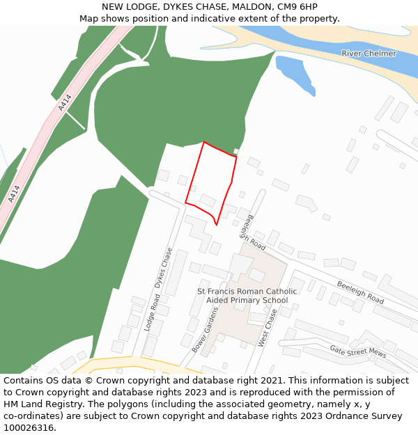 NEW LODGE, DYKES CHASE, MALDON, CM9 6HP: Location map and indicative extent of plot