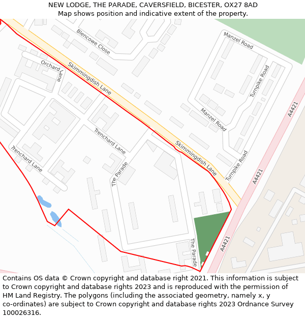 NEW LODGE, THE PARADE, CAVERSFIELD, BICESTER, OX27 8AD: Location map and indicative extent of plot