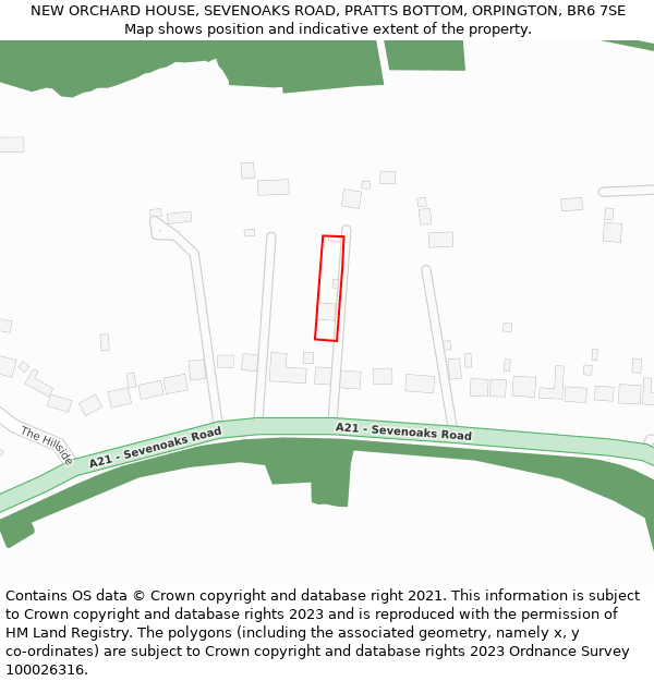 NEW ORCHARD HOUSE, SEVENOAKS ROAD, PRATTS BOTTOM, ORPINGTON, BR6 7SE: Location map and indicative extent of plot