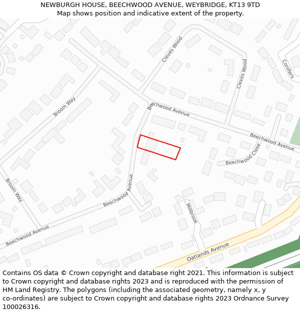 NEWBURGH HOUSE, BEECHWOOD AVENUE, WEYBRIDGE, KT13 9TD: Location map and indicative extent of plot