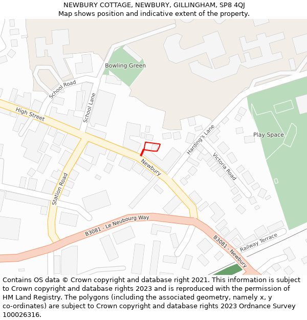 NEWBURY COTTAGE, NEWBURY, GILLINGHAM, SP8 4QJ: Location map and indicative extent of plot