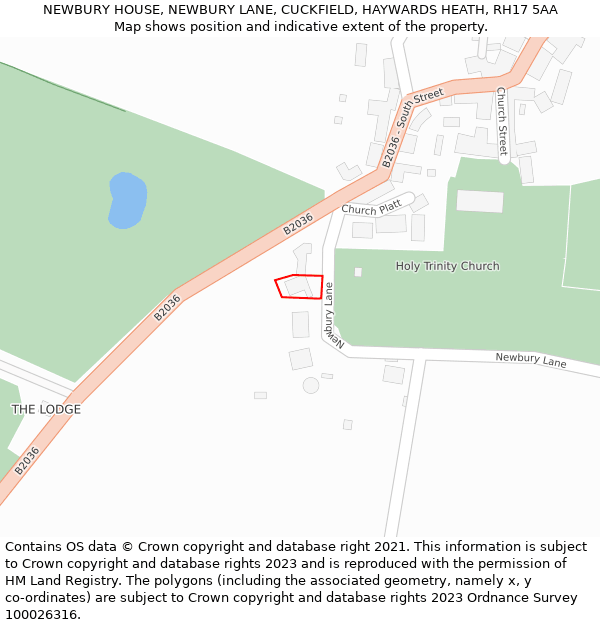 NEWBURY HOUSE, NEWBURY LANE, CUCKFIELD, HAYWARDS HEATH, RH17 5AA: Location map and indicative extent of plot