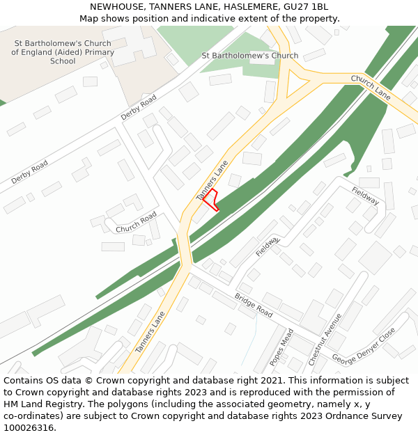 NEWHOUSE, TANNERS LANE, HASLEMERE, GU27 1BL: Location map and indicative extent of plot