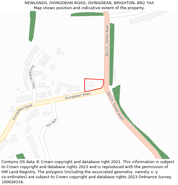 NEWLANDS, OVINGDEAN ROAD, OVINGDEAN, BRIGHTON, BN2 7AA: Location map and indicative extent of plot