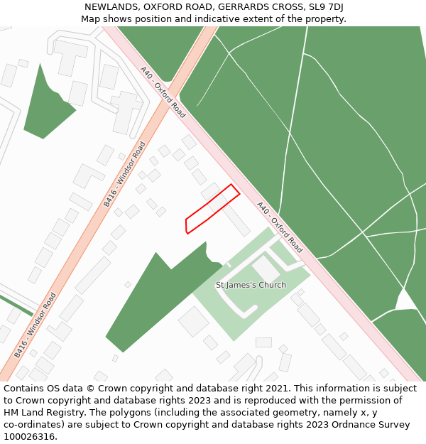 NEWLANDS, OXFORD ROAD, GERRARDS CROSS, SL9 7DJ: Location map and indicative extent of plot