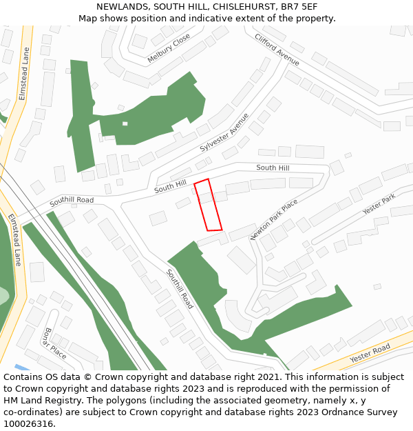 NEWLANDS, SOUTH HILL, CHISLEHURST, BR7 5EF: Location map and indicative extent of plot
