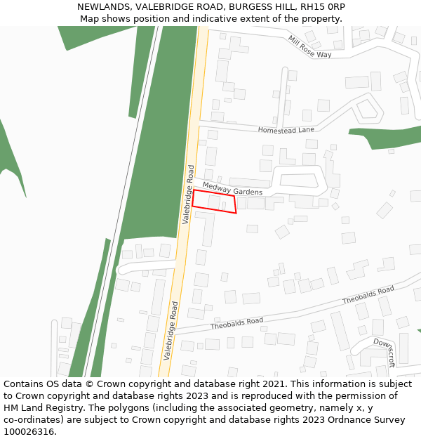 NEWLANDS, VALEBRIDGE ROAD, BURGESS HILL, RH15 0RP: Location map and indicative extent of plot