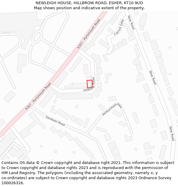NEWLEIGH HOUSE, HILLBROW ROAD, ESHER, KT10 9UD: Location map and indicative extent of plot
