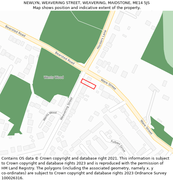 NEWLYN, WEAVERING STREET, WEAVERING, MAIDSTONE, ME14 5JS: Location map and indicative extent of plot