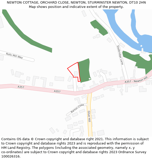 NEWTON COTTAGE, ORCHARD CLOSE, NEWTON, STURMINSTER NEWTON, DT10 2HN: Location map and indicative extent of plot