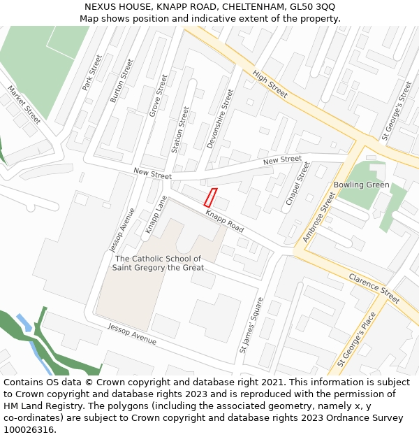 NEXUS HOUSE, KNAPP ROAD, CHELTENHAM, GL50 3QQ: Location map and indicative extent of plot