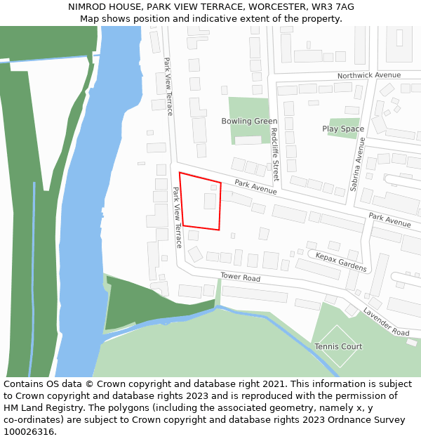 NIMROD HOUSE, PARK VIEW TERRACE, WORCESTER, WR3 7AG: Location map and indicative extent of plot