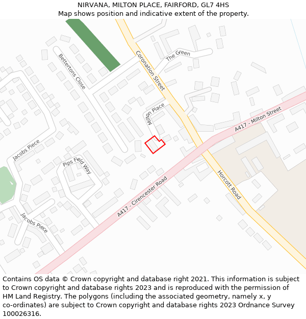 NIRVANA, MILTON PLACE, FAIRFORD, GL7 4HS: Location map and indicative extent of plot