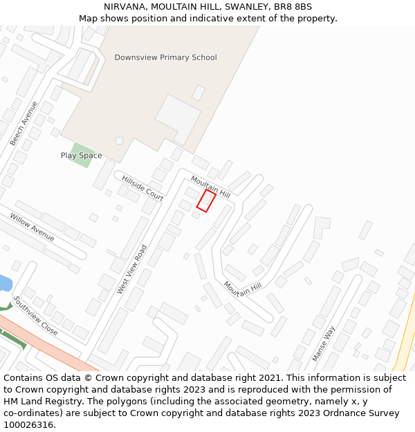 NIRVANA, MOULTAIN HILL, SWANLEY, BR8 8BS: Location map and indicative extent of plot