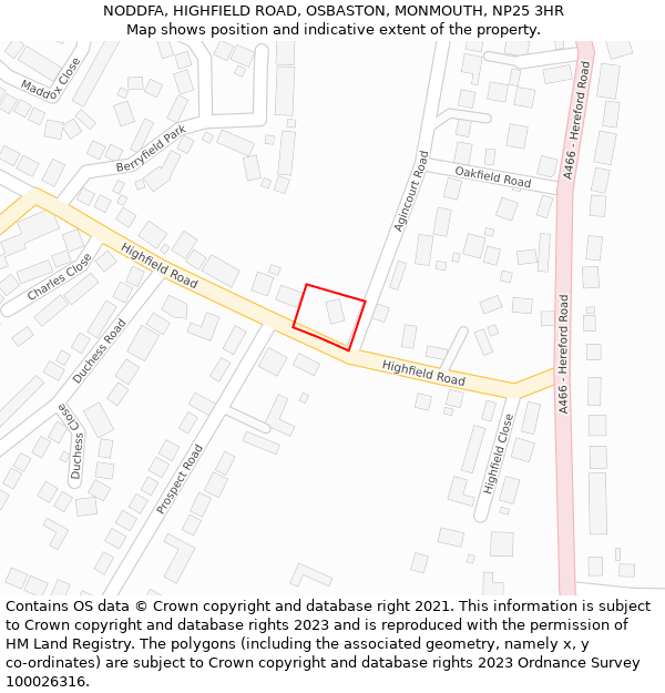 NODDFA, HIGHFIELD ROAD, OSBASTON, MONMOUTH, NP25 3HR: Location map and indicative extent of plot