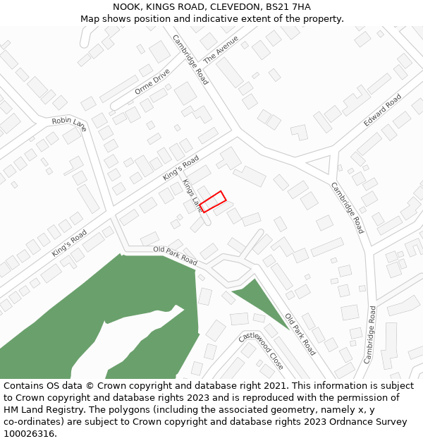 NOOK, KINGS ROAD, CLEVEDON, BS21 7HA: Location map and indicative extent of plot