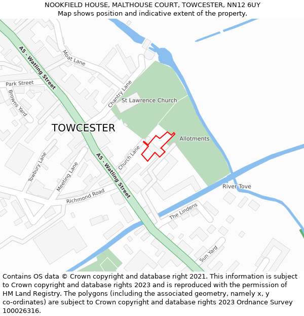 NOOKFIELD HOUSE, MALTHOUSE COURT, TOWCESTER, NN12 6UY: Location map and indicative extent of plot