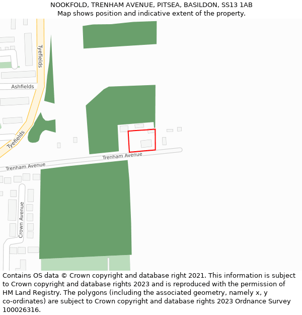NOOKFOLD, TRENHAM AVENUE, PITSEA, BASILDON, SS13 1AB: Location map and indicative extent of plot