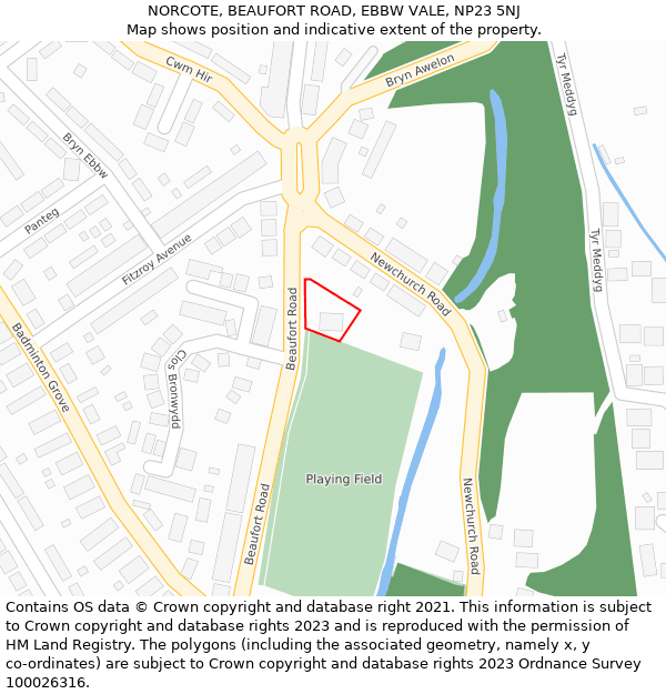 NORCOTE, BEAUFORT ROAD, EBBW VALE, NP23 5NJ: Location map and indicative extent of plot