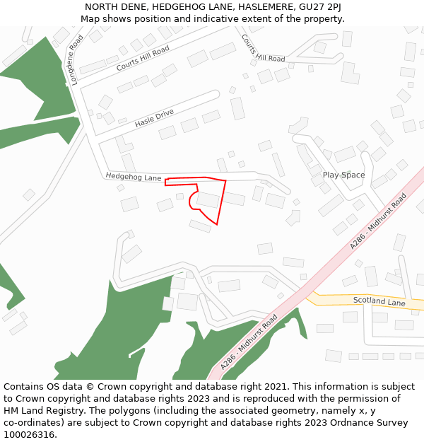 NORTH DENE, HEDGEHOG LANE, HASLEMERE, GU27 2PJ: Location map and indicative extent of plot