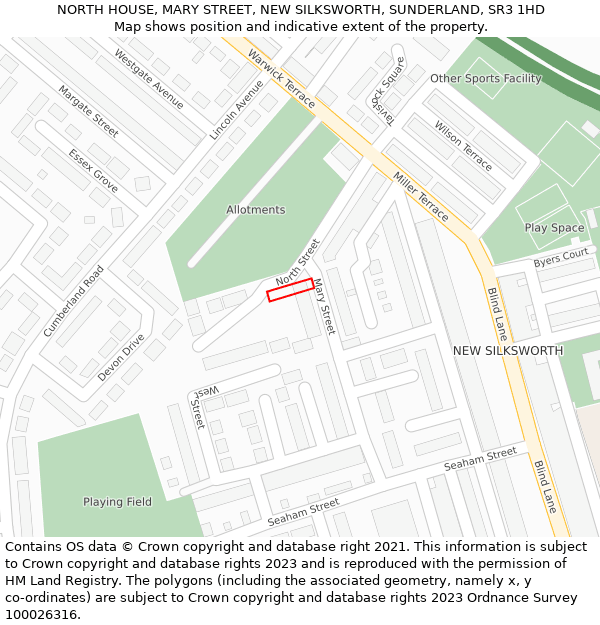 NORTH HOUSE, MARY STREET, NEW SILKSWORTH, SUNDERLAND, SR3 1HD: Location map and indicative extent of plot