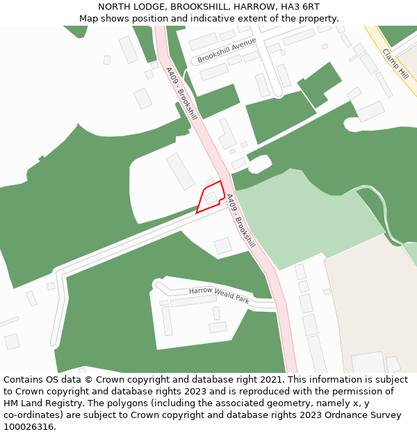 NORTH LODGE, BROOKSHILL, HARROW, HA3 6RT: Location map and indicative extent of plot