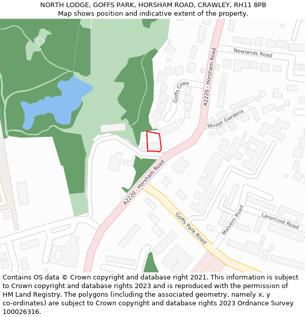 NORTH LODGE, GOFFS PARK, HORSHAM ROAD, CRAWLEY, RH11 8PB: Location map and indicative extent of plot
