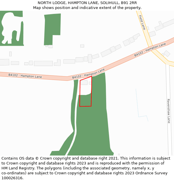 NORTH LODGE, HAMPTON LANE, SOLIHULL, B91 2RR: Location map and indicative extent of plot