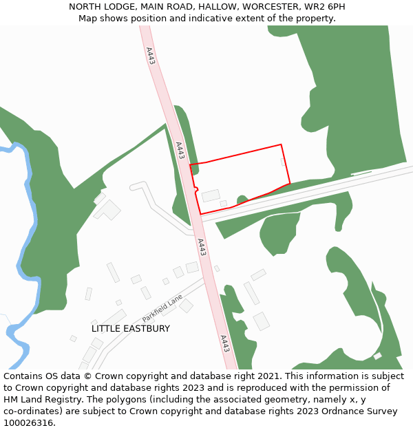 NORTH LODGE, MAIN ROAD, HALLOW, WORCESTER, WR2 6PH: Location map and indicative extent of plot