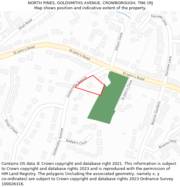 NORTH PINES, GOLDSMITHS AVENUE, CROWBOROUGH, TN6 1RJ: Location map and indicative extent of plot