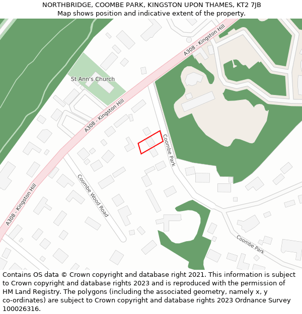 NORTHBRIDGE, COOMBE PARK, KINGSTON UPON THAMES, KT2 7JB: Location map and indicative extent of plot
