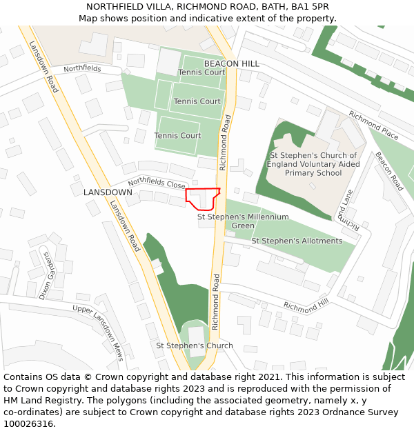 NORTHFIELD VILLA, RICHMOND ROAD, BATH, BA1 5PR: Location map and indicative extent of plot
