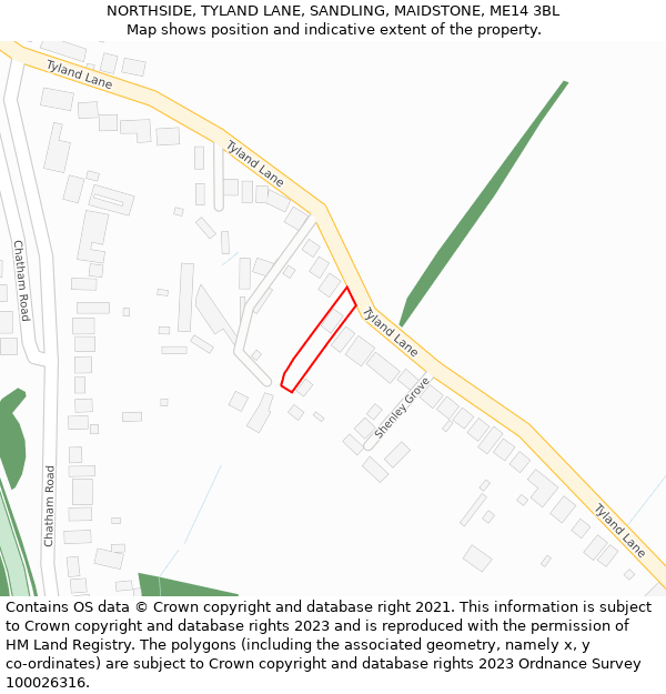 NORTHSIDE, TYLAND LANE, SANDLING, MAIDSTONE, ME14 3BL: Location map and indicative extent of plot