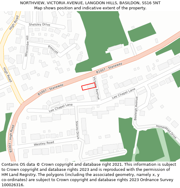 NORTHVIEW, VICTORIA AVENUE, LANGDON HILLS, BASILDON, SS16 5NT: Location map and indicative extent of plot