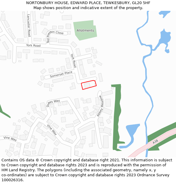 NORTONBURY HOUSE, EDWARD PLACE, TEWKESBURY, GL20 5HF: Location map and indicative extent of plot
