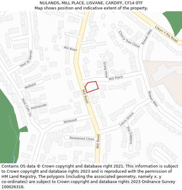 NULANDS, MILL PLACE, LISVANE, CARDIFF, CF14 0TF: Location map and indicative extent of plot